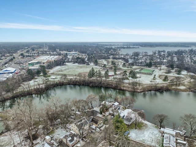 aerial view featuring a water view
