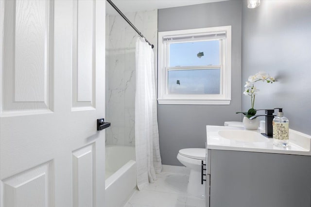 24241 Coolidge, Oak Park, MI 48237 - full bath featuring toilet, shower / tub combo, vanity, and marble finish floor