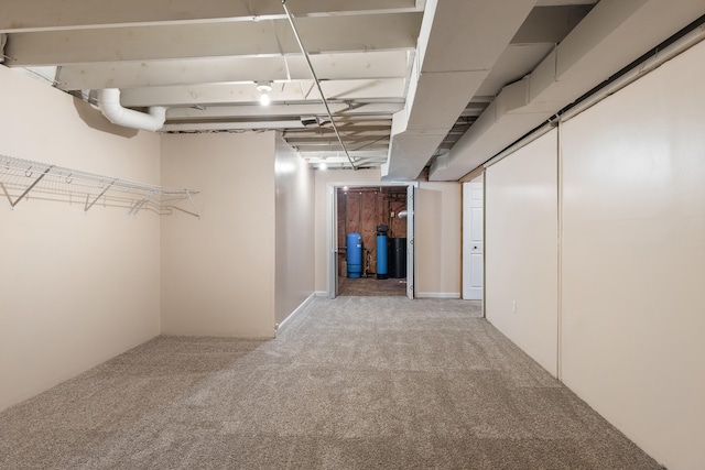 unfinished basement with carpet flooring
