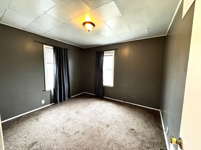 spare room featuring baseboards and carpet flooring
