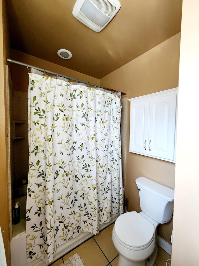 full bathroom with tile patterned flooring, visible vents, and toilet