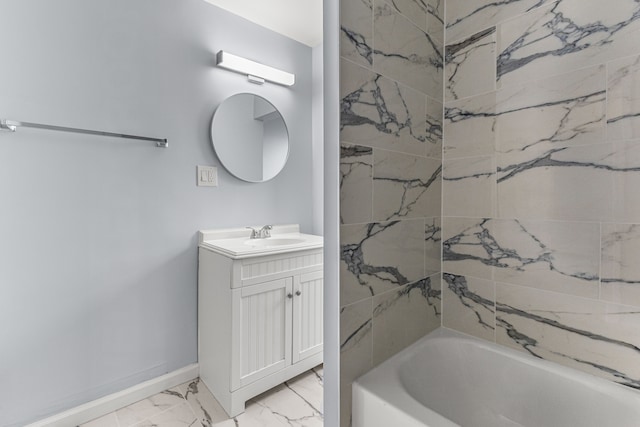 1409 Charter St, Lincoln Park, MI 48146 - bathroom with shower / tub combination, marble finish floor, baseboards, and vanity