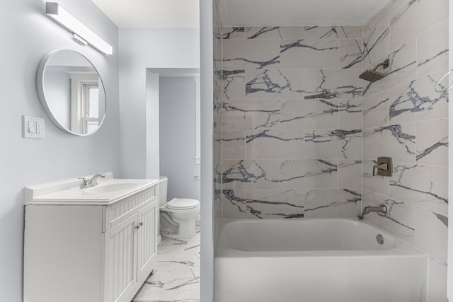1409 Charter St, Lincoln Park, MI 48146 - full bath featuring toilet, marble finish floor, vanity, and shower / washtub combination
