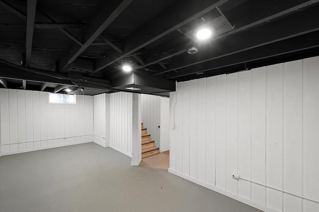 below grade area featuring stairs