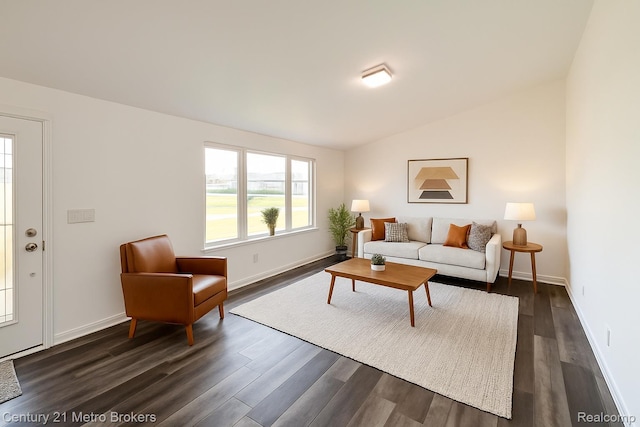 8228 Calkins Rd, Flint, MI 48532 - living room featuring dark wood-type flooring and vaulted ceiling