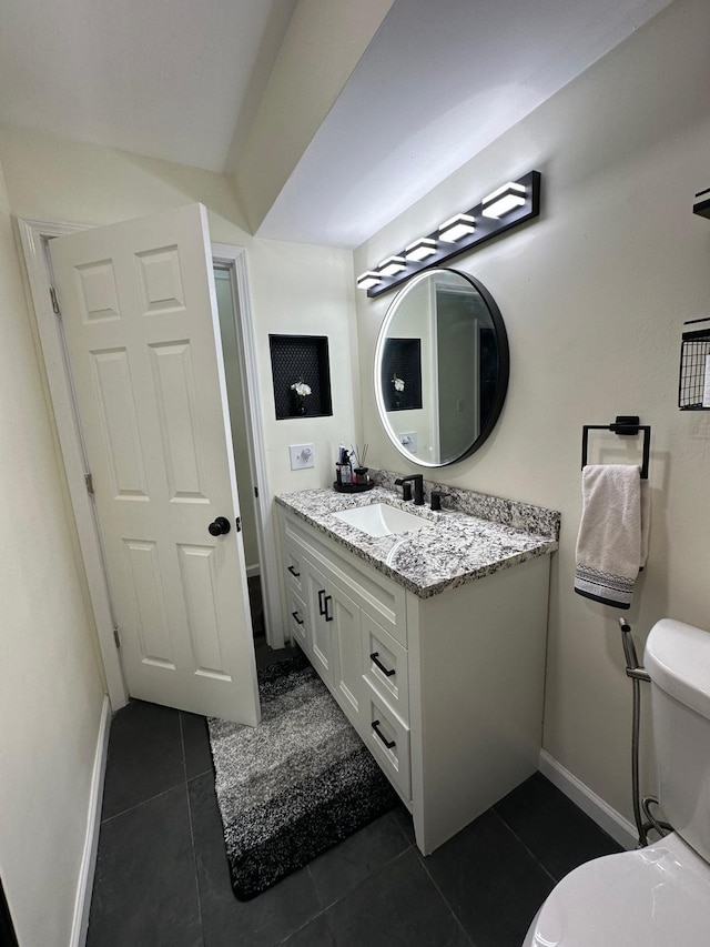 31042 Wellston Dr, Warren, MI 48093 - half bath with toilet, tile patterned flooring, baseboards, and vanity