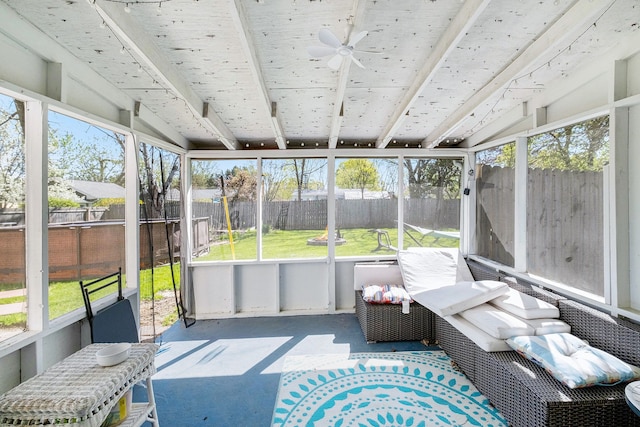 638 Franklin St, Linden, MI 48451 - sunroom / solarium featuring ceiling fan, vaulted ceiling, and healthy amount of natural light