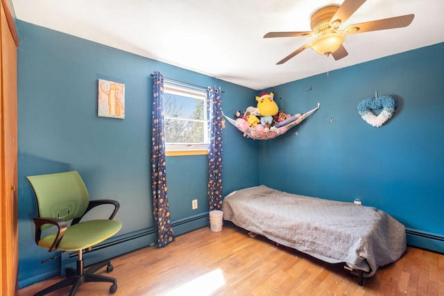 638 Franklin St, Linden, MI 48451 - bedroom featuring wood finished floors, ceiling fan, and a baseboard radiator