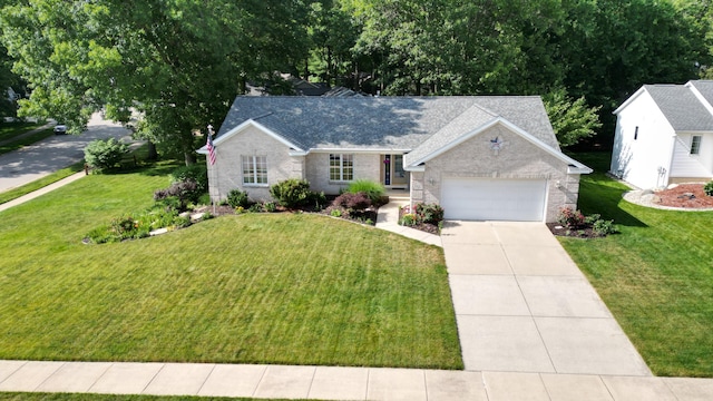 2511 Bowenton Pl SW, Wyoming, MI 49519 - ranch-style home with an attached garage, a front lawn, roof with shingles, and concrete driveway