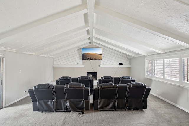 27423 W 12 Mile Rd, Farmington Hills, MI 48334 - carpeted home theater room with baseboards and lofted ceiling with beams