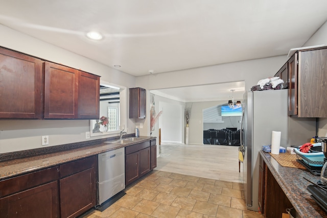 27423 W 12 Mile Rd, Farmington Hills, MI 48334 - kitchen featuring stone finish flooring, recessed lighting, dishwasher, a sink, and open floor plan