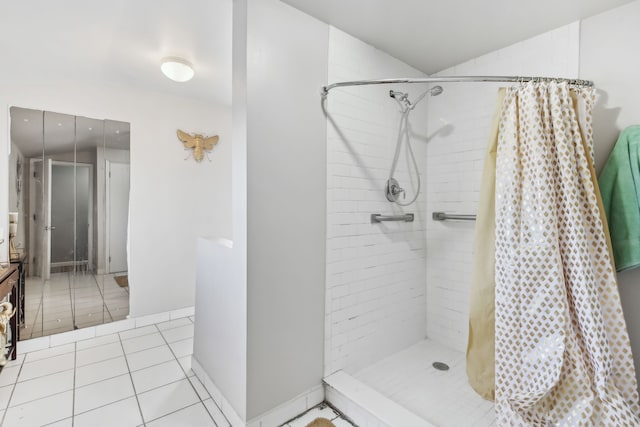 27423 W 12 Mile Rd, Farmington Hills, MI 48334 - bathroom with a tile shower, tile patterned floors, and vaulted ceiling