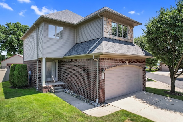 29709 Francesca Ln, Chesterfield, MI 48047 - traditional-style home with fence, a shingled roof, a front lawn, concrete driveway, and brick siding