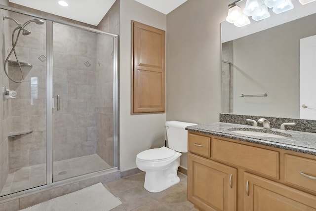 29709 Francesca Ln, Chesterfield, MI 48047 - bathroom featuring tile patterned flooring, toilet, vanity, baseboards, and a stall shower