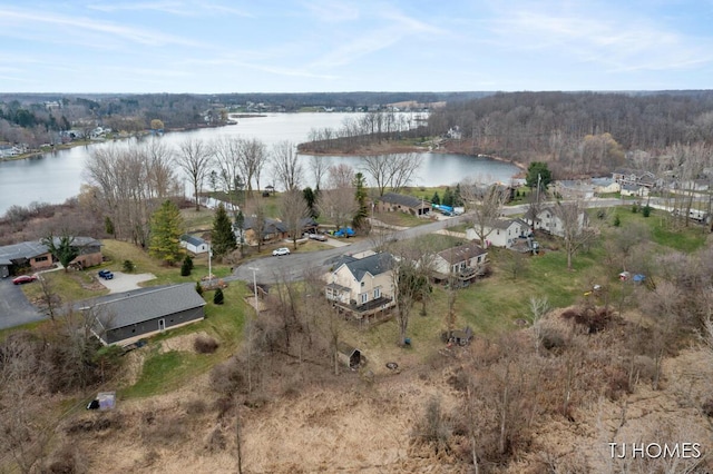 bird's eye view featuring a water view