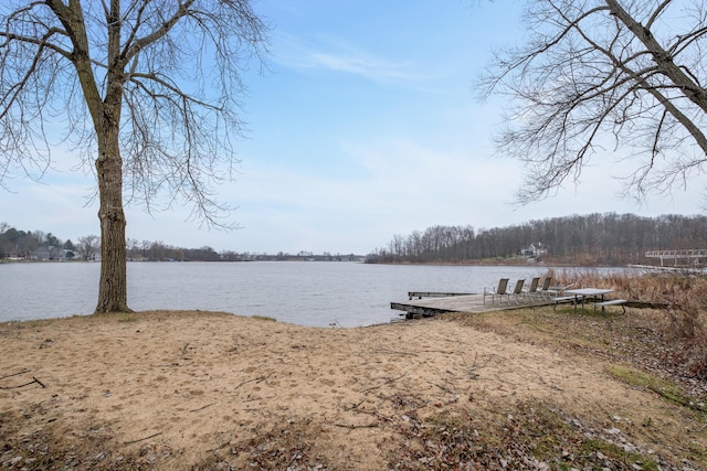 dock area featuring a water view