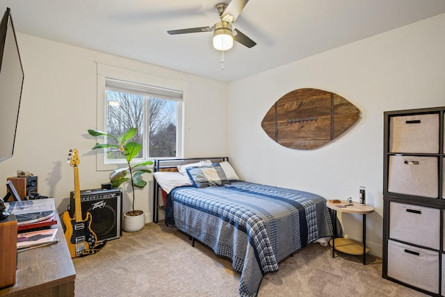 bedroom featuring carpet flooring and ceiling fan