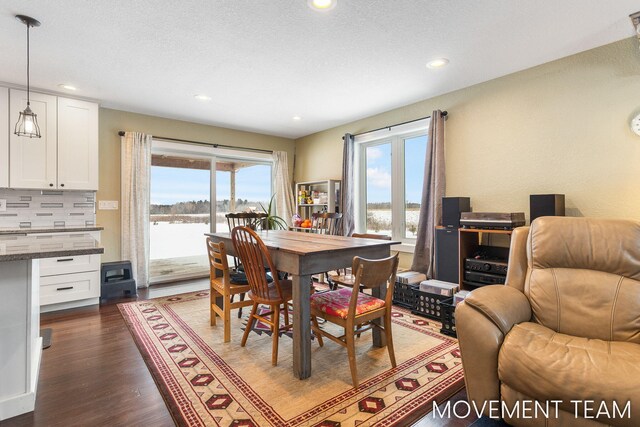 11559 Williams Rd, Montague, MI 49437 - dining area featuring a water view, recessed lighting, and dark wood-style floors