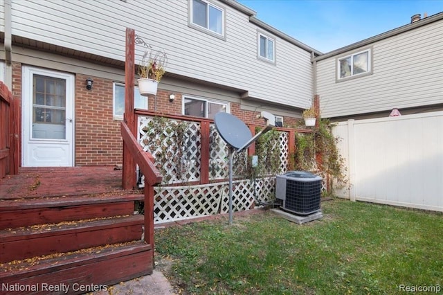25711 Salem, Roseville, MI 48066 - rear view of house featuring central AC, a wooden deck, brick siding, and fence
