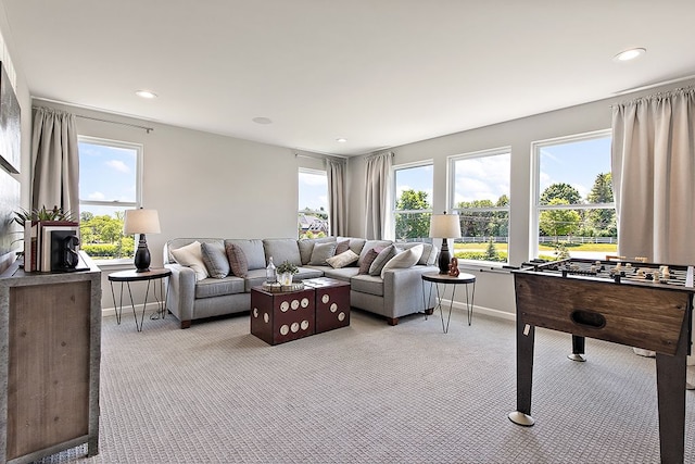 13268 Cousin, Washington, MI 48094 - living room featuring light carpet, recessed lighting, and baseboards