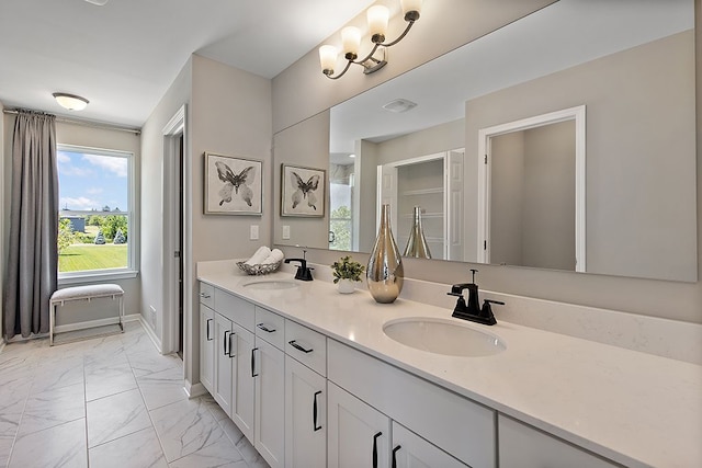 13268 Cousin, Washington, MI 48094 - full bath with a sink, baseboards, double vanity, and marble finish floor