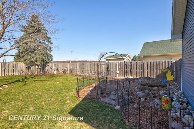 view of yard featuring a fenced backyard