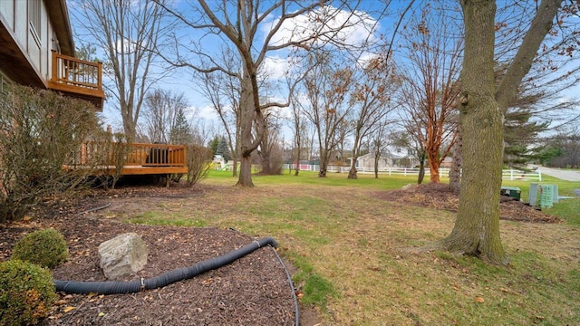 view of yard with fence and a deck