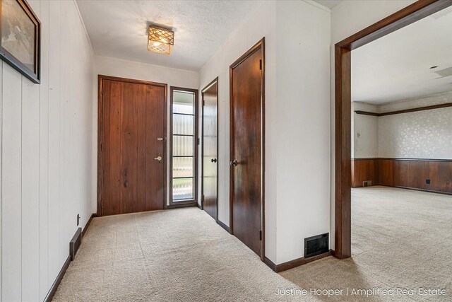 1220 W Green St, Hastings, MI 49058 - carpeted entryway with wooden walls and visible vents