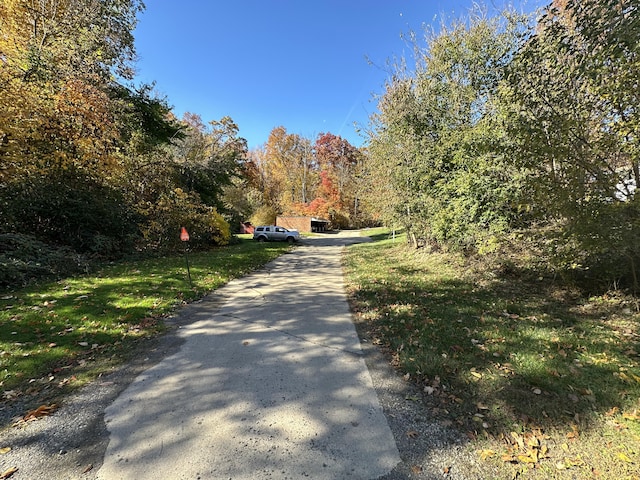 view of street with a wooded view