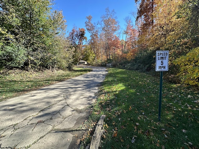 view of street with a forest view