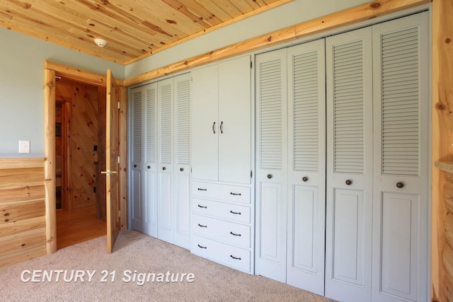4285 N Iva Rd, Hemlock, MI 48626 - unfurnished bedroom featuring light carpet and wooden ceiling
