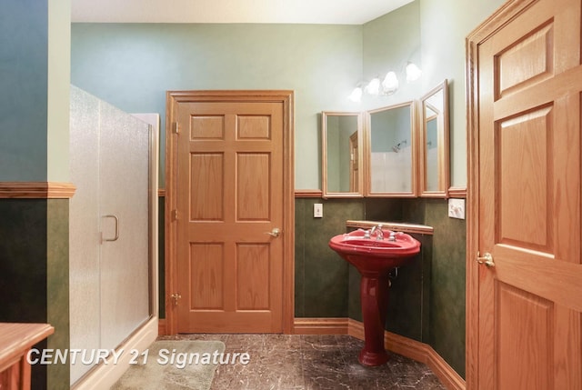 4285 N Iva Rd, Hemlock, MI 48626 - bathroom with a shower stall and marble finish flooring