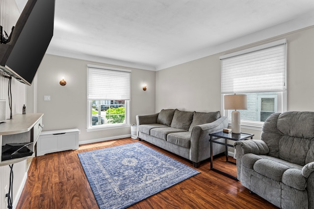 living room with wood finished floors and baseboards