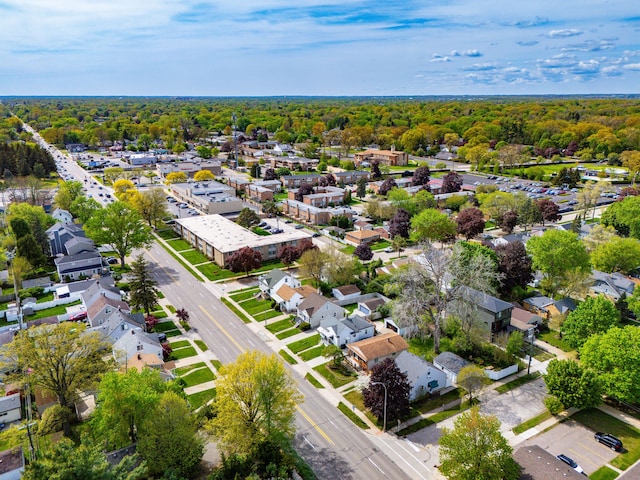 aerial perspective of suburban area with a forest