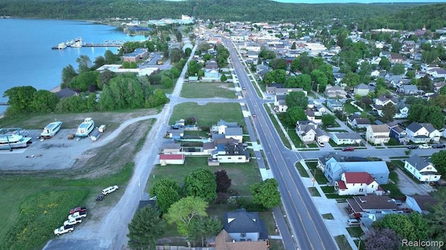 aerial view with a water view