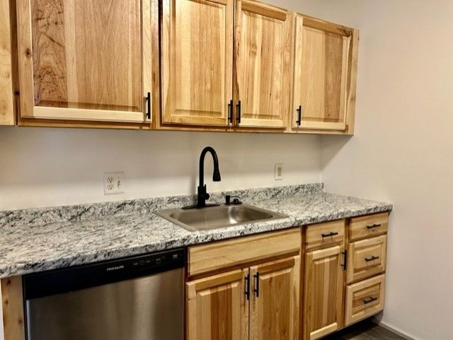 8741 Green Willow St Unit 11, Brighton, MI 48116 - kitchen with stainless steel dishwasher, a sink, and light brown cabinetry