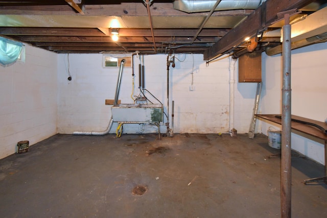 unfinished below grade area featuring a sink and concrete block wall