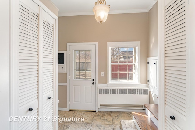 105 Parkwood Ct, Bay City, MI 48706 - doorway featuring ornamental molding and radiator