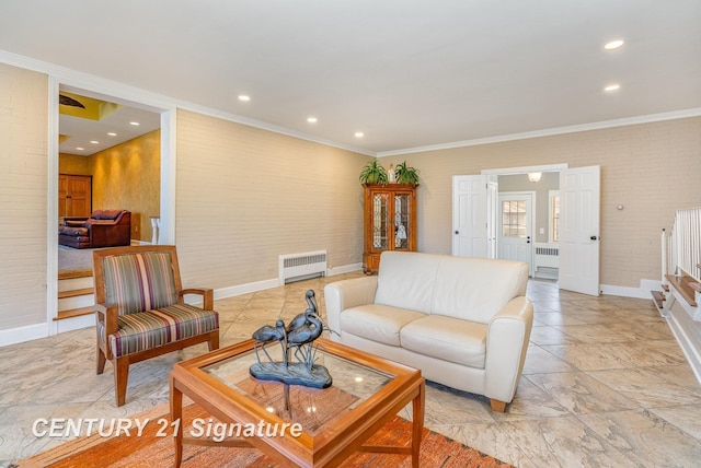 105 Parkwood Ct, Bay City, MI 48706 - living area with recessed lighting, baseboards, crown molding, and radiator