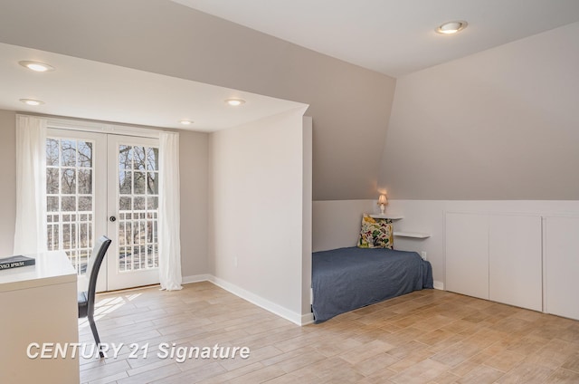 105 Parkwood Ct, Bay City, MI 48706 - bedroom with french doors, access to exterior, light wood-type flooring, and recessed lighting