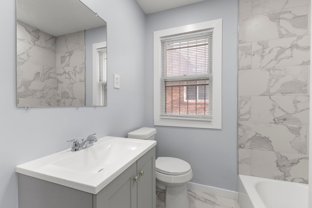 7416 Heyden St, Detroit, MI 48228 - bathroom featuring toilet, marble finish floor, baseboards, and vanity