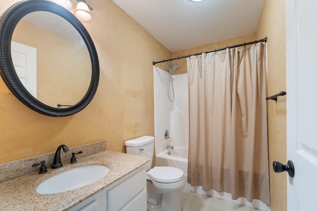 14204 Northmoor Dr, Cement City, MI 49233 - full bath featuring a textured wall, shower / tub combo with curtain, vanity, and toilet