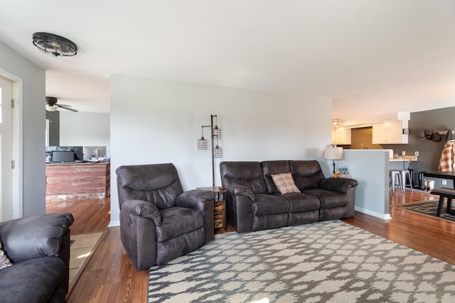14204 Northmoor Dr, Cement City, MI 49233 - living area featuring baseboards, a ceiling fan, and wood finished floors