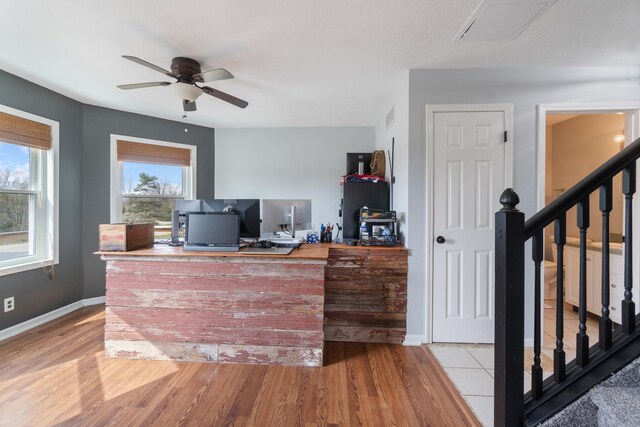 14204 Northmoor Dr, Cement City, MI 49233 - office area featuring visible vents, baseboards, wood finished floors, and ceiling fan