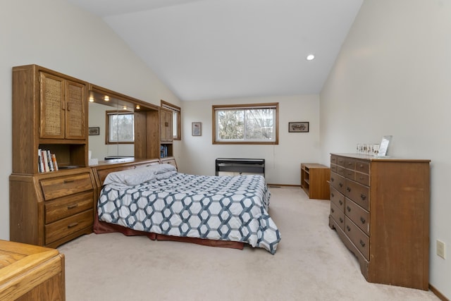 3755 Oak Dr, Ypsilanti, MI 48197 - bedroom featuring recessed lighting, multiple windows, light colored carpet, and lofted ceiling