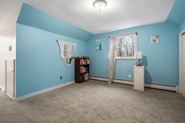 7630 Dilley Rd, Davisburg, MI 48350 - bonus room with lofted ceiling, carpet flooring, baseboards, and a baseboard radiator