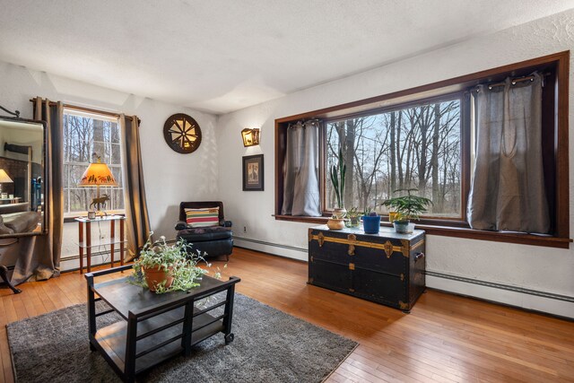 7630 Dilley Rd, Davisburg, MI 48350 - living room with baseboard heating and hardwood / wood-style flooring