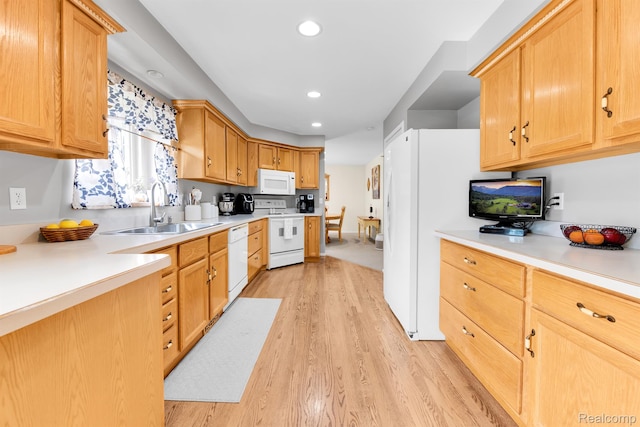 5280 Brantford, Grand Blanc, MI 48439 - kitchen with white appliances, light wood finished floors, light countertops, and recessed lighting