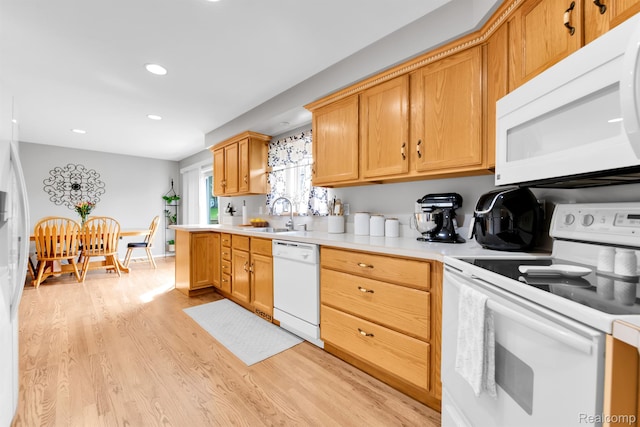 5280 Brantford, Grand Blanc, MI 48439 - kitchen with white appliances, light wood finished floors, light countertops, and recessed lighting