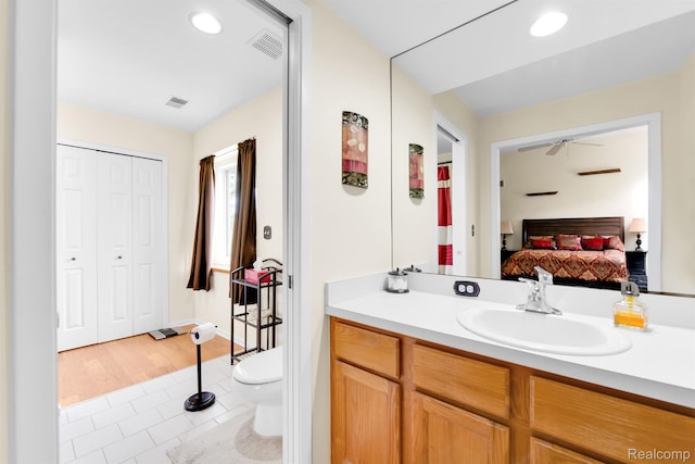 5280 Brantford, Grand Blanc, MI 48439 - ensuite bathroom with vanity, tile patterned floors, ceiling fan, a closet, and recessed lighting